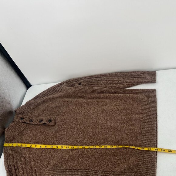 Jos A Bank 1905 Men's L Heather Brown Wool Blend Button Mock Neck Ribbed Sweater - Picture 5 of 7